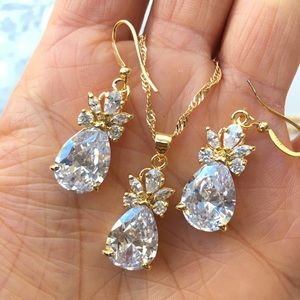 10k Gold Fill Cubic Zirconia Necklace Earring Set